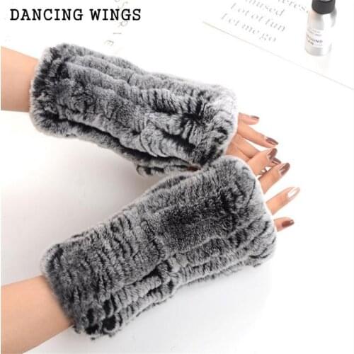 New Winter Womens Fur Gloves Real Genuine Knitted Rex Rabbit Fur Fingerless Gloves Mittens Arm Sleeve