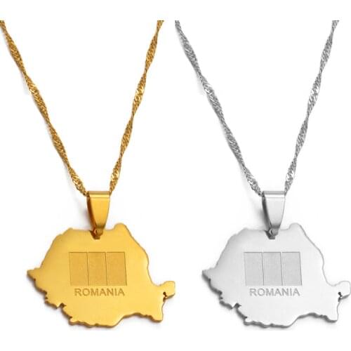Anniyo Romania Map Pendant & Necklace Gold Color Trendy Romanian Jewelry Gifts #015421