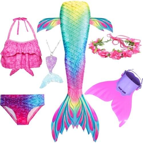 Princess Little Mermaid Tail Girls Dress Child Halloween Costume Cosplay for Birthday Party Gift Bikini Swimwear