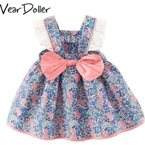 VearDoller Princess Dress for Girls Summer New Childrens Clothing Floral Lace Dress with Bow on Back Baby Girls Casual Dresses