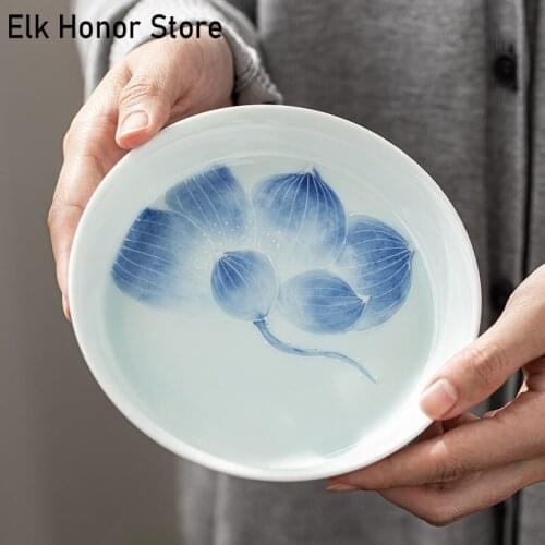 Handmade White Porcelain Teapot Bearing Engrave Lotus CeramicTea Tray Fruit Tray Household Pot Holder Supporting Tea Ceremony