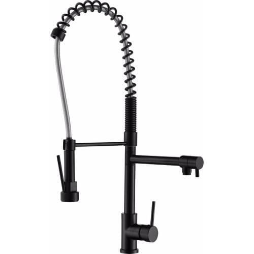 Popular Black Finish Lead-free copper All Solid Brass One Hole Deck Mount Kitchen Sink Faucet with Swivel Sprayer and Spout