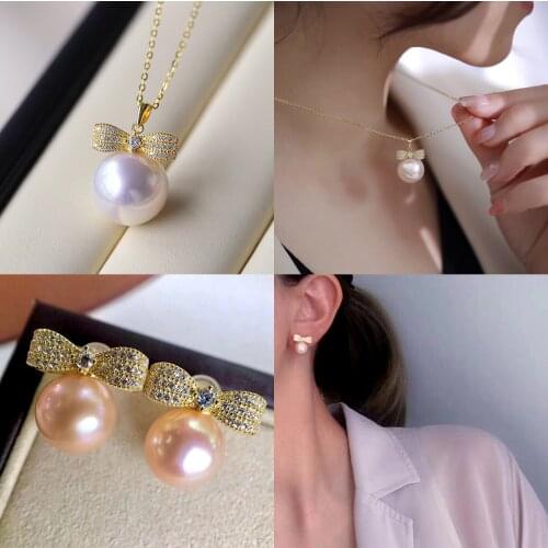 Bow Knot Shape Pendant Earrings Set Mountings Findings Settings Jewelry Set Parts Fittings Charm Accessories for Pearls Agate