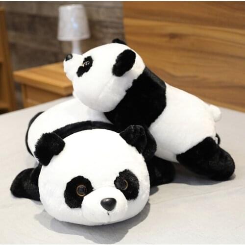 Cute Panda Plush Toys Lifelike Rabbit Hair Lying Panda Pillow Soft Cartoon Animal Black and White Stuffed Appease Doll Xmas Gift