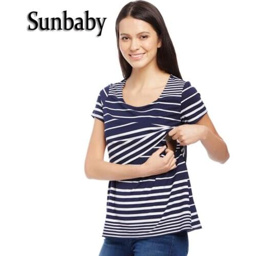 Sunbaby Fashion Breastfeeding Clothes Striped Short Sleeve Shirt Pregnant Summer Casual tshirt maternity for Pregnant Women T608