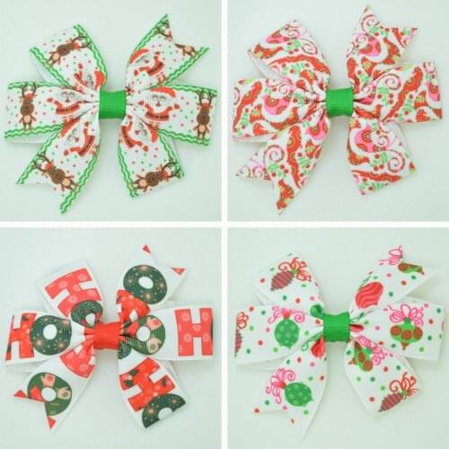 SUPWRF 3.1'' Christmas cute bow Girls Hair Bow With Clip Boutique Printed Ribbon headwear diy wholesale 20 PCS T0929