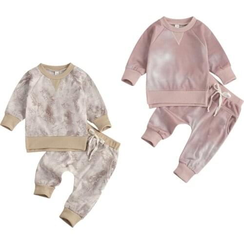 Tie-Dye Printed Autumn Kids Boy Girls Clothes Sets Long Sleeve Pullover Sweatshirt Tops Pants 2pcs 0-24M