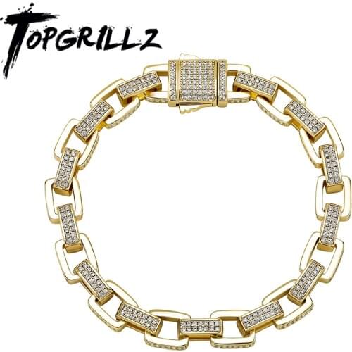 TOPGRILLZ 8mm Ice Box Link Chain Bracelet Full Micro Pave Cubic Zirconia Bracelet For Women/Men Hip Hop Punk Jewelry Party Gift