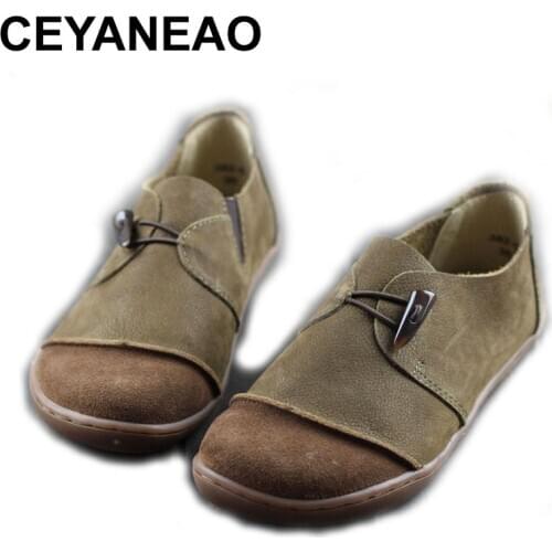 CEYANEAO Shoes Woman Genuine Leather Ladies Flat Shoes Round toe Slip on Ballerina Shoes Barefoot Sole Women Flats (382-5)