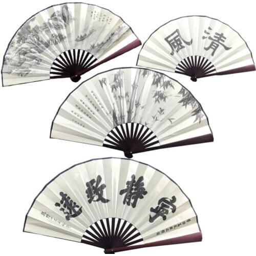 Creative New Chinese Style Retro Hand Held Folding Silk Fan Wedding Party Birthday Supply Home Decor Gift For Men Bamboo Handle