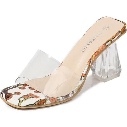 Ladies Large Size 35-46 Style Transparent Crystal Slippers Ladies Sexy High Heels Summer Sandals