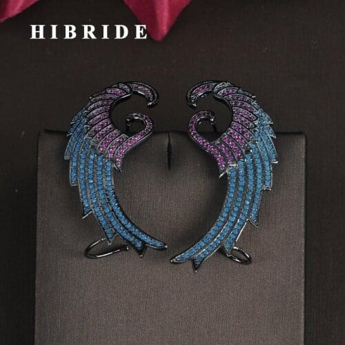 HIBRIDE New Fashion Feather Shape Multicolor Women Ear Cuff Earring Brincos Punk Style Girls Birthday Gifts Wholesale E-682
