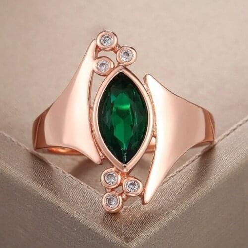 CAOSHI Ethnic Style Marquise Green Stone Finger Rings for Women Rose Gold Color Band Anniversary Party Jewelry Accessories Gift