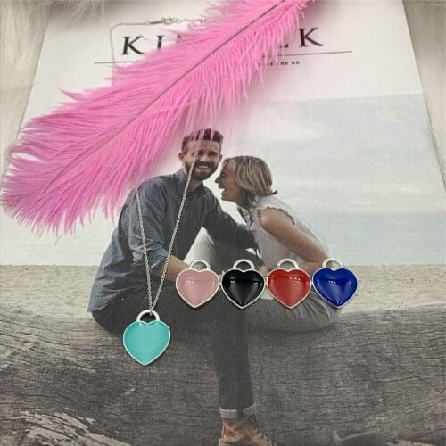 Womens Fashion Enamel Heart Pendant S925 Sterling Silver Necklace Original Brand High Quality Jewelry Logo Exquisite Gift