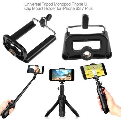 2pcs Tripod Bracket SelUniversal Tripod Monopod Mobile Phone U Clip Mount Holder for iPhone6s 7 Plus Samsung S5 iPad Mini 5 Air