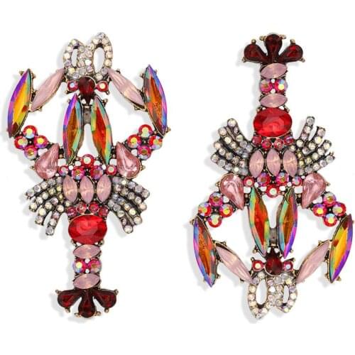 2020 Hiphop Earring Women Colorful Crystal Crab Earrings Female Multi Crystal Statement Earrings Glass Stone Brincos