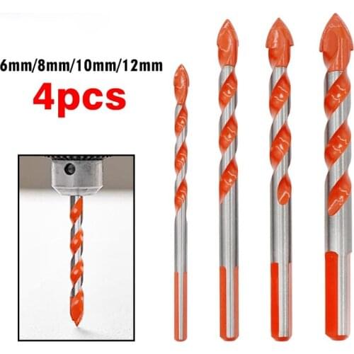 4Pcs 6-12mm Ultimate Brill Bits Multi-Material Triangle Drill Bit Diamond Set for Tile Concrete Brick Glass Plastic Wood Stone