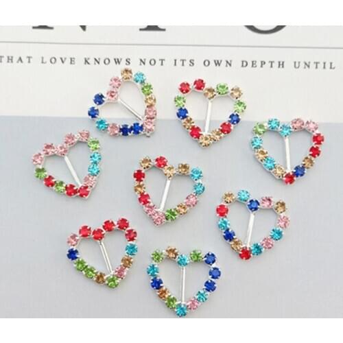 50pcs Colour Rhinestone Round/heart/Square Buckel Bead For Kids Hair Jewelry Ornament Scrapbooking Bride Headwear Diy Accessory