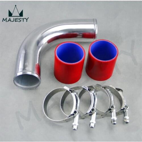 90 degree 50mm 2" Aluminum Turbo Intercooler tube Pipe +silicon hose +T clamps RED