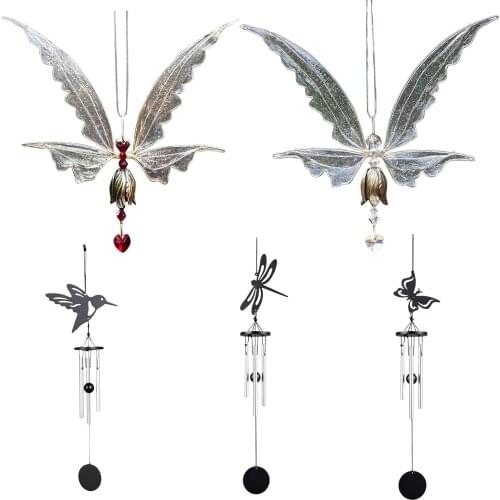 Angel Butterfly Wings Flying Bird Wind Chimes Garden Art Wings Wind Chime Patio Hummingbird Wind Chime Garden Hanging Decoration