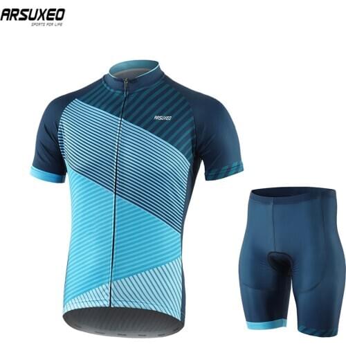 ARSUXEO Mens Cycling Jersey Bicycle Clothe Team Short Sleeves MTB Bike Jersey Set Quick Dry Ropa Ciclismo Hombr With Pad