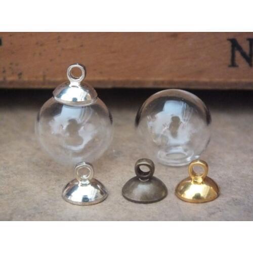Free ship!!16mm ball shape glass globe cap set glass vial pendant /3 color can choose/mini glass vial fashion jewelry necklace
