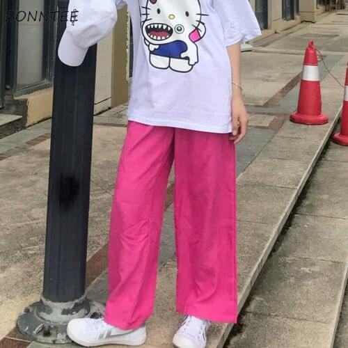 Casual Pants Women Pink Mopping New Collection Ulzzang Student All-match High Street Summer Loose Wide Leg Trouser Female Cozy