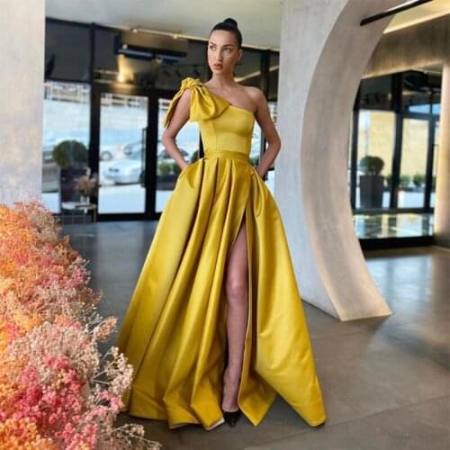 Daffodil A-Line Evening Dresses Dubai Middle East High Side Split One Shoulder Formal Gowns Party Prom Dress Plus Size