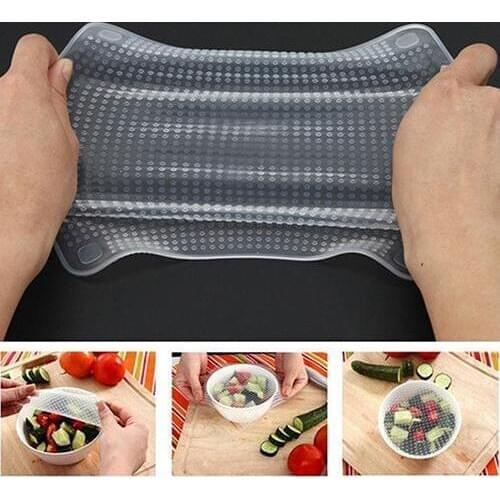 Home Fashion Kitchen Tool Clear Square Reusable Silicone Food Wrapper Seal Cover Film Ziplock Freezer Bags