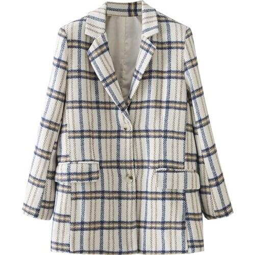 DOUJILI Autumn And Winter Lattice Woollen Cloth Lapel Coat Ladies Office High Quality Warm Long Sleeve Elegant Coat