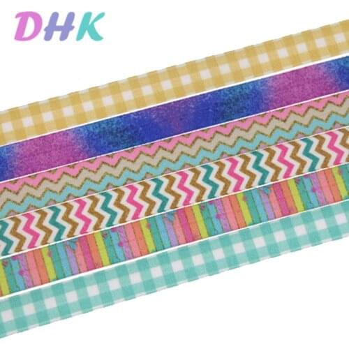 DHK 5/8'' 50yards chevron plaid colors printed Fold Elastic FOE stretch ribbon hairbow headwear headband DIY OEM S1186