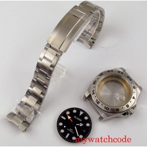 Fit Mingzhu 3804 GMT Automatic Movement 43mm Bliger Stainless Steel Watch Case With Bracelet Dial And Hand Sapphire Glass