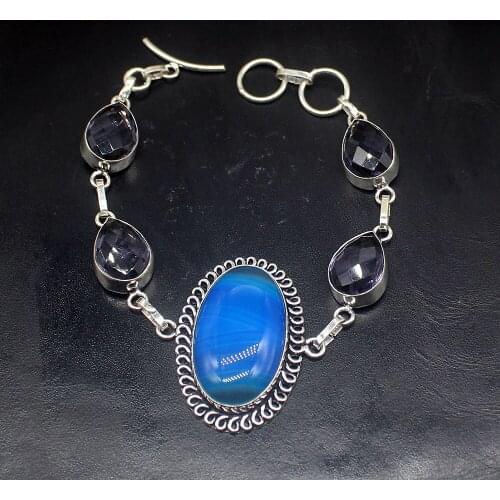 Gemstonefactory Jewelry Big Promotion 925 Silver Botswana Agate Faceted Amethyst Lady Women Charm Links Bracelet 32cm 20213563