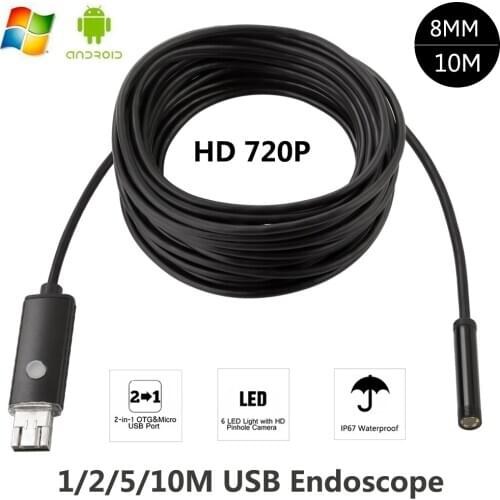 HD 2MP 6 LED 8mm Len 1M 5M Android USB Endoscope IP67 Waterproof Inspection Borescope Tube Camera OTG Android Phone 720P