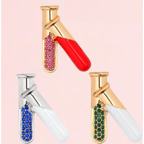 Chemical Test Tube Buret Enamel Pin Red Blue Black Potion Brooches Science Lapel Pins Accessories Gift for Chemistry Enthusiast