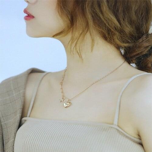 Korean Version Stainless Steel Necklace For Women Rose Gold 48CM Simple Versatile Love Stars Chain Jewelry On The Neck