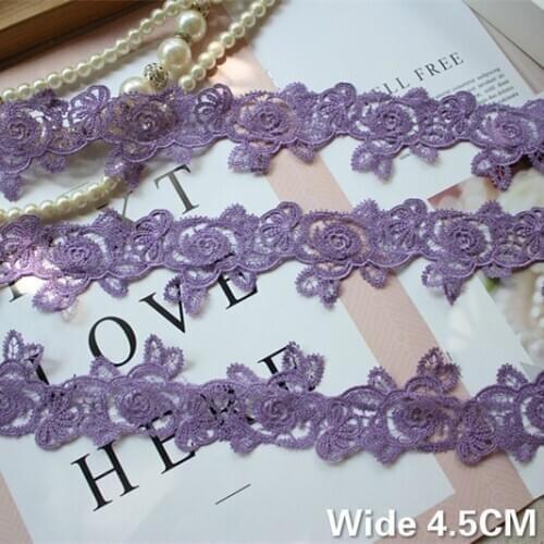 4.5CM Wide Exquisite Purple Polyester Cotton Lace Applique Floral Embroidered Lace Ribbon Decorative Trim Home Cloth DIY Sewing