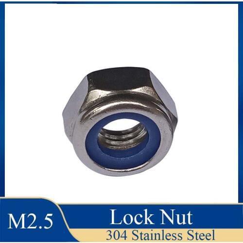 【M2.5】DIN985 304 Stainless Steel Nylon Self-locking Hex Nuts Locknut Slip Lock Nut