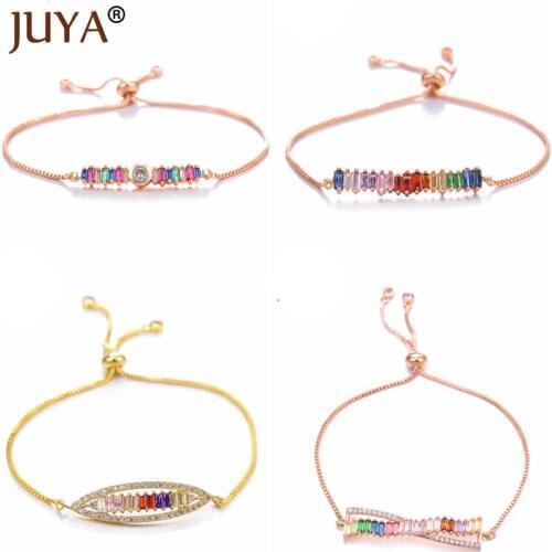 2019 Trendy Rainbow Color Crystal Bar Bracelets Adjustable Chain Charm Bracelet Jewelry for Women Girls Gift