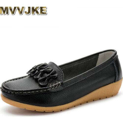 MVVJKE Genuine spring and autumn womens leather loafers, womens shoes, moccasins, soft womens shoes, womens flat shoes with