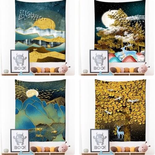 Neon Impression Painting Tapestry Wall Hanging Bohemian Style Elk Koi Psychedelic Witchcraft Living Room Home Decor