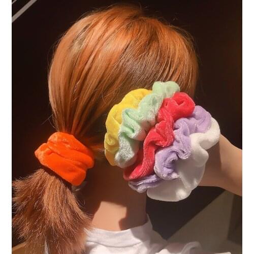 Nishine 1PCS New Velvet Hair Scrunchie Elastic Hair Bands Solid Color Women Girls Headwear Ponytail Holder Hair Accessories