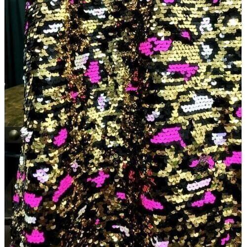 New Fashion Gold Pink Leopard Sequined Embroidered Fabric,Skirt Garment Material,sewing cloth