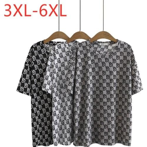 New 2021 Ladies Summer Plus Size Tops For Women Large Short Sleeve Loose Cotton Black White Print O-neck T-shirt 3XL 4XL 5XL 6XL