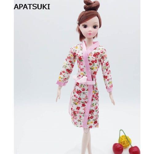 Pink Flower Clothes For Barbie Dolls 1/6 Pajama Costume Sleepwear Bathrobe For 1:6 BJD Dollhouse Doll Accessories