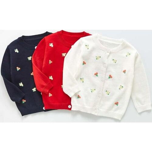 Autumn Baby Girls Knitted Cardigan Sweater Outer Infant Girls Long Sleeve Coat Toddler Girl Cotton Flower Embroidery Clothes Top