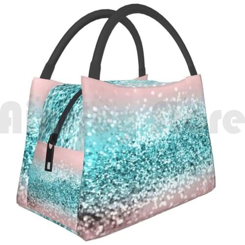 Portable Insulation Bag Tropical Summer Vibes Glitter #1 #Decor #Art Color Digital Manipulation Light Pink Green