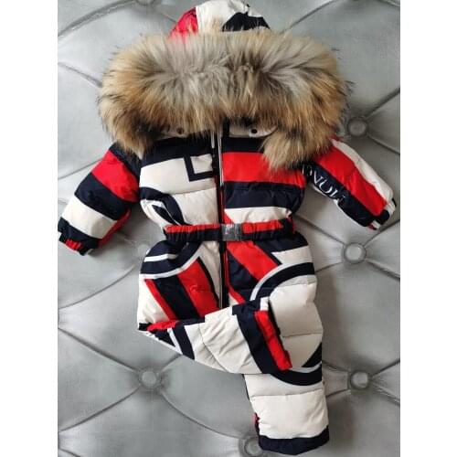 70cm-150cm Raccoon fur Outdoor 2021 winter down jacket child down coat overall children snowsuit girl outerwear suit jumpsuits
