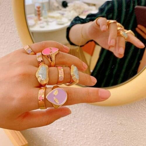 Retro Ins Color Dripping Love Heart Ring European and American Fashion Cold Wind Macarons Hit Color Cartoon Ring