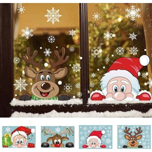 Santa Elk Christmas PVC Static Sticker Beautify Home Windows Large Flake Wall Sticker New Year Party Glass Dress Up Jewelry